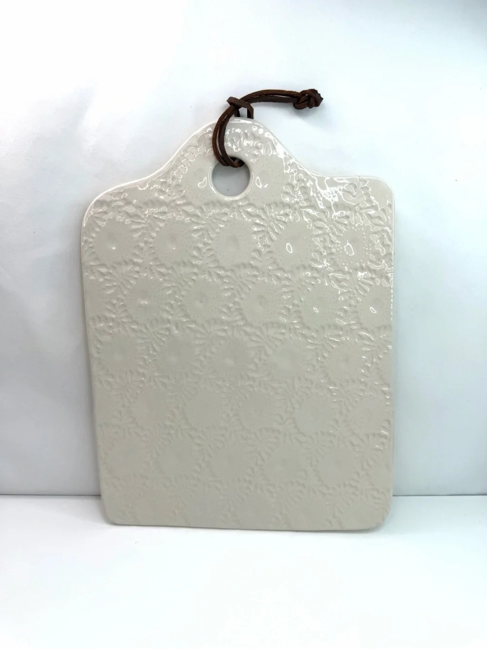 Mud Pie Ivory Square Floral Embossed Ceramic Serving Charcuterie Board